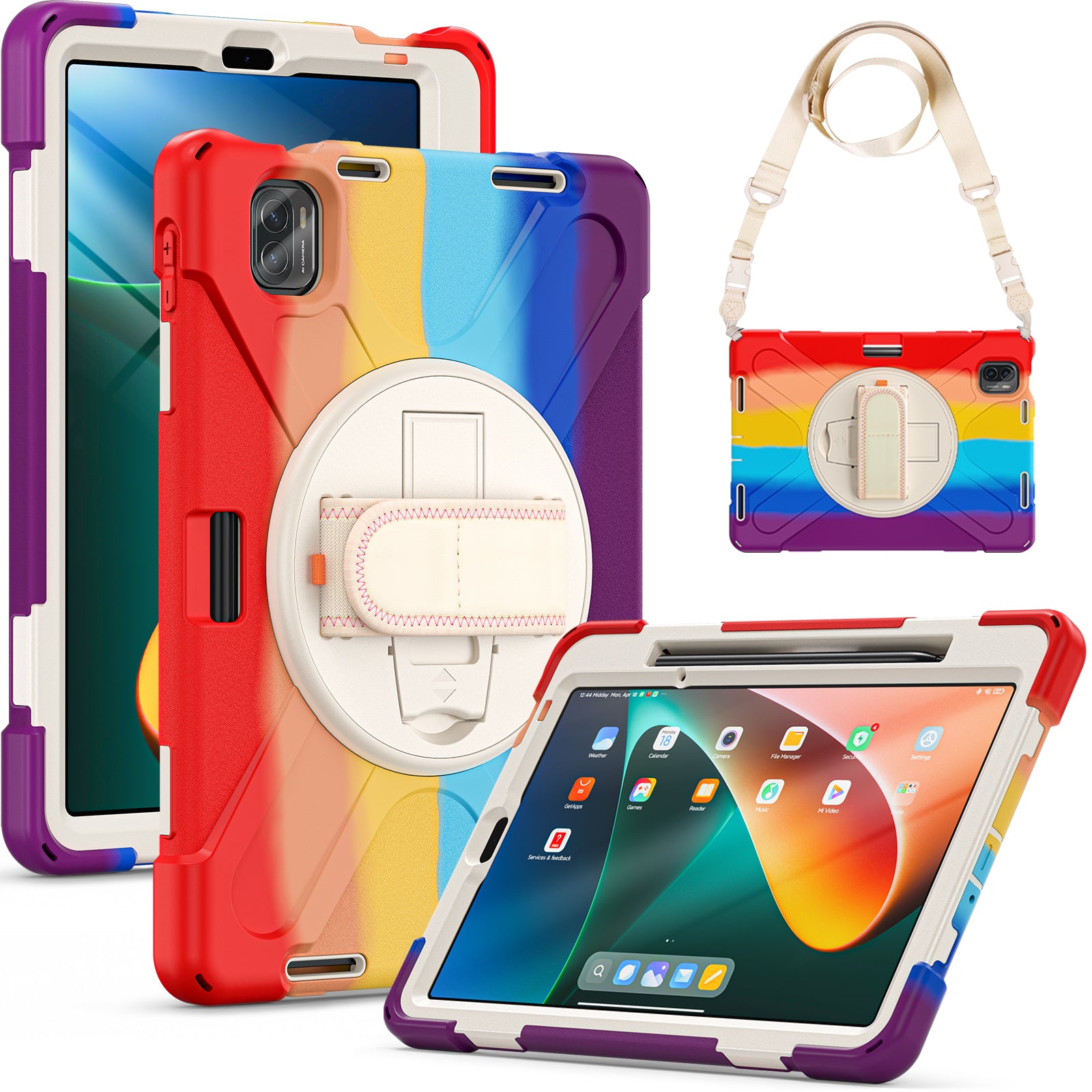For Xiaomi Pad 5 Case Hand Strap Kickstand PC+Silicone Tablet Cover with Shoulder Strap For Xiaomi Pad 5 Case Hand Strap Kickstand PC+Silicone Tablet Cover with Shoulder Strap